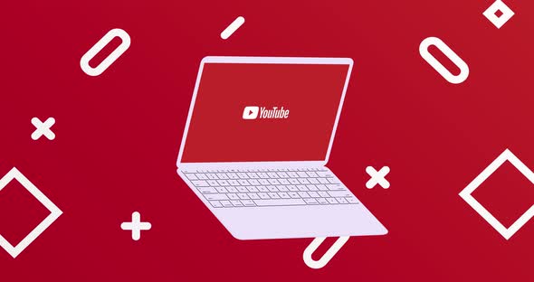 Youtube logo on laptop screen animation, motion design