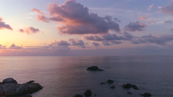 Aerial View on Sunset over Sea