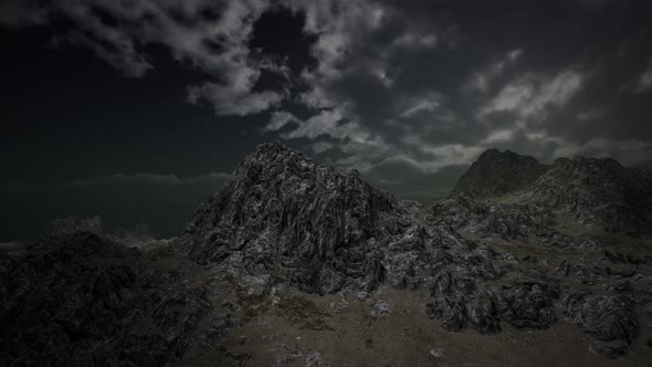 Dramatic Storm Sky Over Rough Mountains