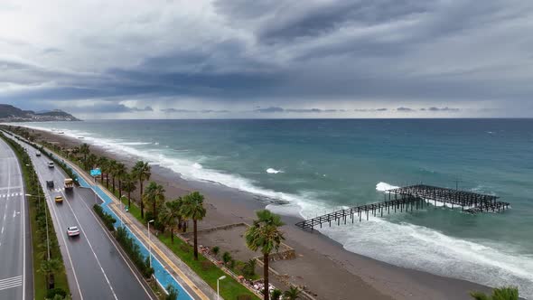 Storm at sea filmed on a drone