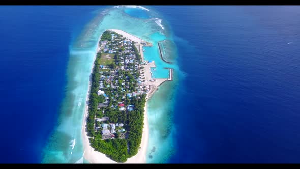 Aerial texture of tranquil lagoon beach holiday by blue ocean and white sand background of a dayout 