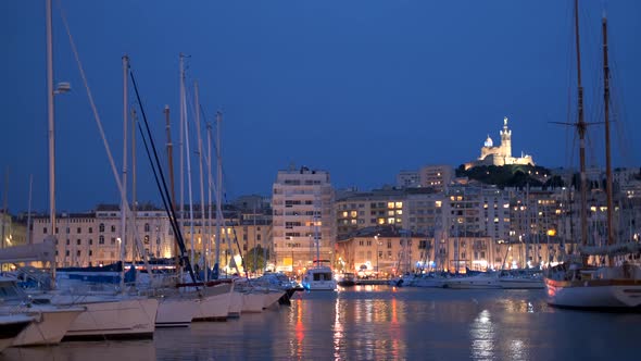 Marseille Old Port in the Night. Marseille, France