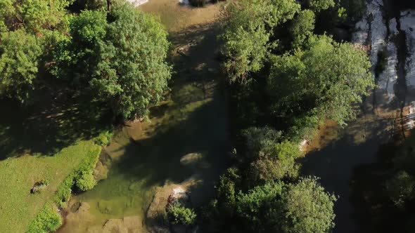 Aerial View of a Beautiful Waterfall in Pedrosa De Tobalina, Burgos, Spain .