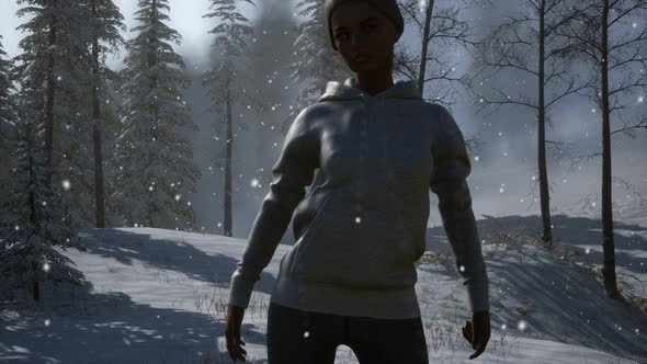 Beautiful Young Woman in Winter Forest alt