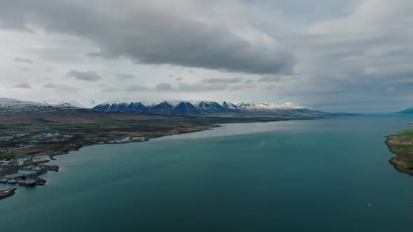 Beautiful Aerial Nature Near Akureyri Town in North Iceland