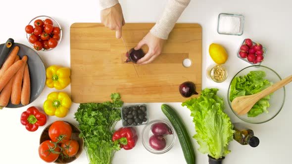 Young Woman Chopping Red Onion at Home