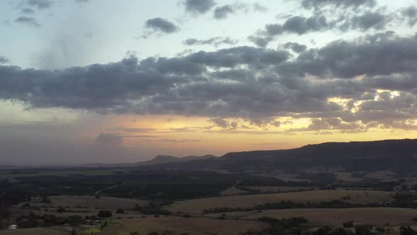 Sunset rural landscape aerial view. Nature scenery