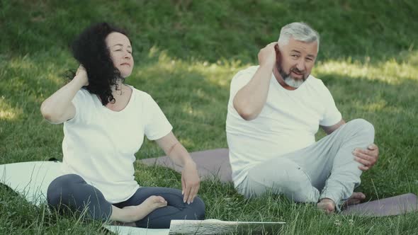 Middle Aged Man and Woman Doing Gymnastics Outside