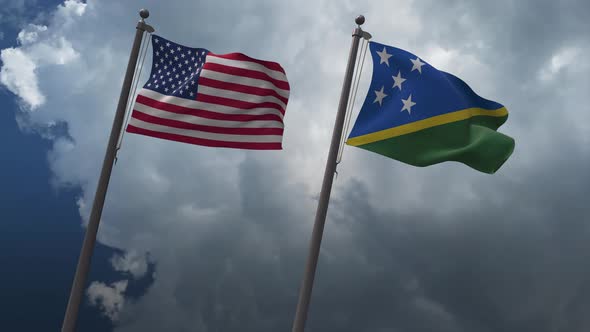 Waving Flags Of The United States And The Solomon Islands 4K