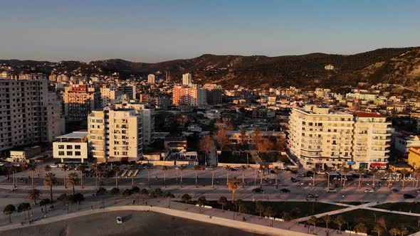 Drone Footage of the Southern Albanian Riviera City of Vlore and the Karaburun Peninsula