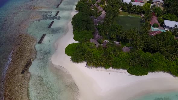 Aerial drone abstract of exotic coast beach time by blue ocean with sand background