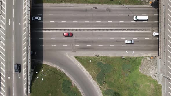 Cars on the Road Aerial View. Kyiv, Ukraine