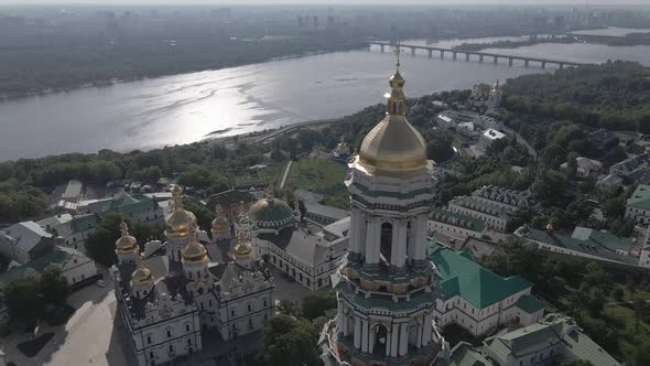 Kyiv. Ukraine: Aerial View of Kyiv Pechersk Lavra. Gray, Flat