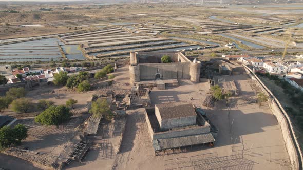 Moorish medieval castle, Castro Marim, Algarve, Portugal, Orbiting aerial shot