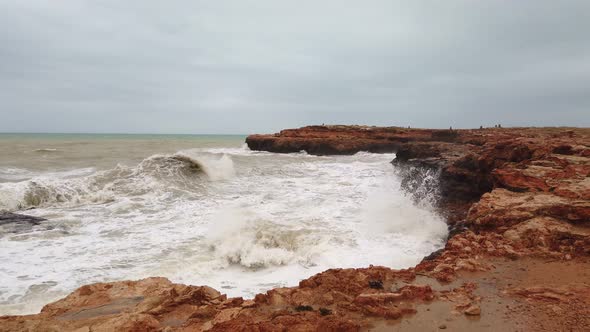 Big Wave Crashing Coast, Large Ocean Wave, Awesome Power of Waves Breaking Over Dangerous Rocks