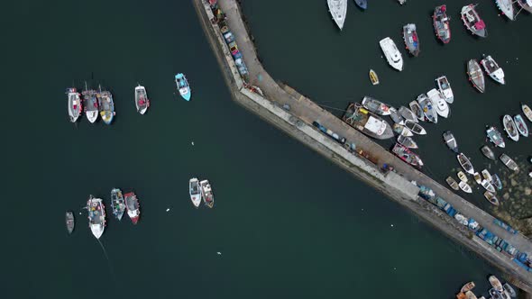 Birds-Eye-View Boats In Mevagissey Harbour Fishing Port Aerial View