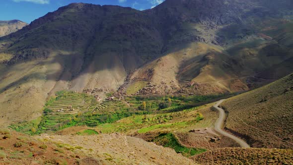 Valley of Tacheddirt in High Atlas mountains, Morocco, pan, zoom