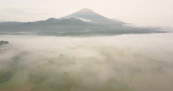 Aerial view over morning  mist in Mount Sumbing, Wonosobo, Central Java