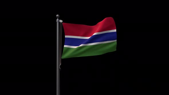 Gambia Flag On Flagpole With Alpha Channel 4K