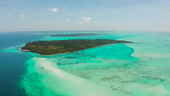 Sandy Beach in the Lagoon with Turquoise Water. Balabac, Palawan, Philippines.