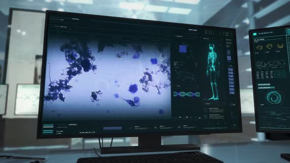 Medical software analyzing microscopic organism for scientific research purposes alt