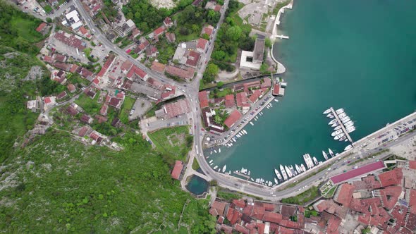 Montenegro Kotor Old Town and Cruise Liner Aerial Photography