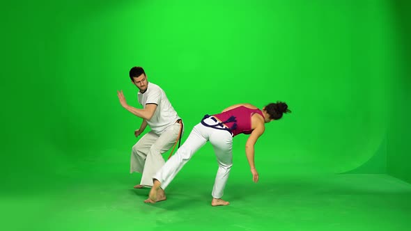 Couple Are Practicing Capoeira on Chroma Key.