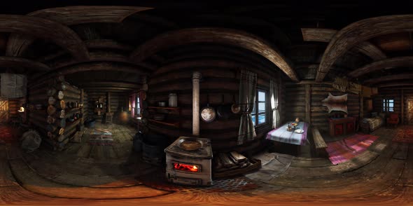 VR360 View of Old Log Home Interior alt