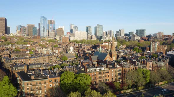 Historic Buildings Revealed in Boston's Back Bay Neighborhood. Skyline in Background