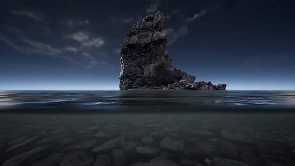 Ocean Seascape with Sky and Ocean Wave Splitted By Waterline to Underwater Part