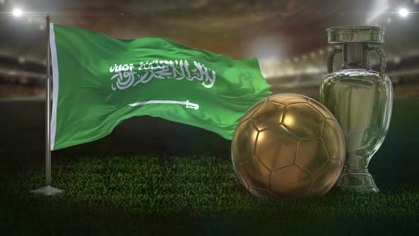 Saudi Arabia Flag with Football And Cup Background Loop