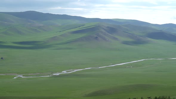 Lena River Flowing Through The Vast Empty Meadows in in Siberia of Asia Continent