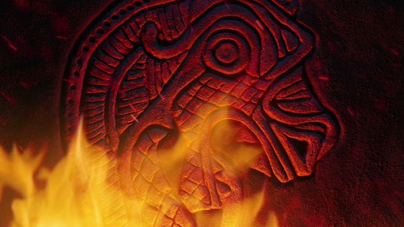 Dragon Viking Carving In Raging Fire