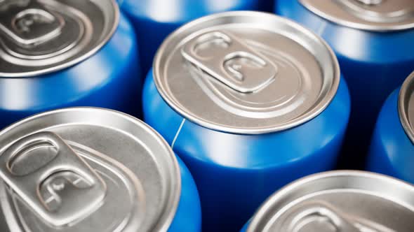 Seamless looping animation of assorted soda cans. Set of many drinks. Close up.