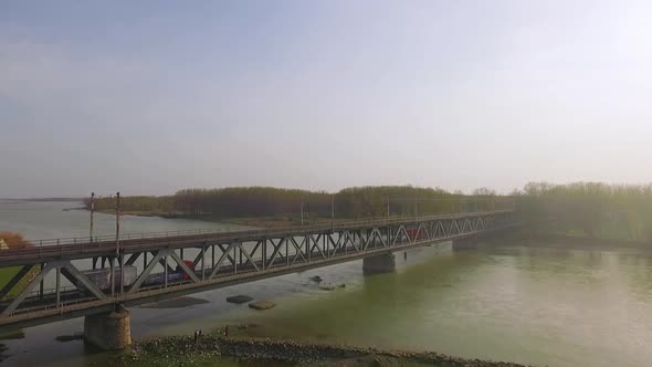 Aerial View Of Cosmesti Bridge Over Siret River Romania 1