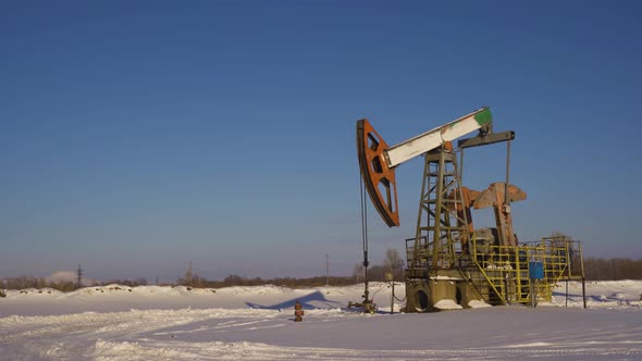 Oil Pumps on a Winter Sunny and Frosty Day