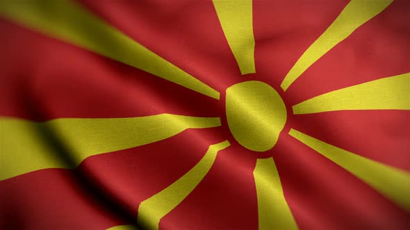 Macedonia Flag Closeup Blowing In Wind
