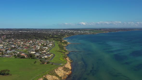 AERIAL Pedestal Down Over Clifton Springs Corio Bay Australia