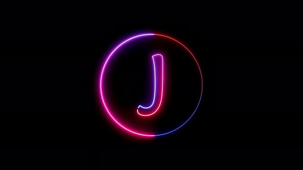 Glowing neon font. Blue, pink and red color glowing neon letter.