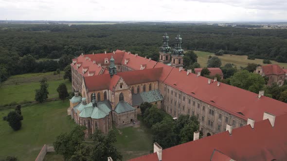 Aerial view of the Cistercian abbey in Lubiąż. Lower Silesia, Poland.