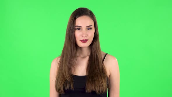 Woman in Anticipation of Worries, Then Disappointed and Upset. Green Screen