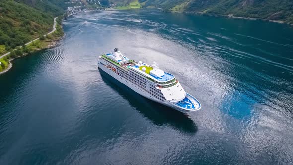 Cruise Liners On Geiranger Fjord in Norway
