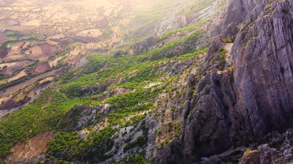 Canyon in the Mountains Huge Sharp Rocks Geological Miracle in Turkey Aerial View