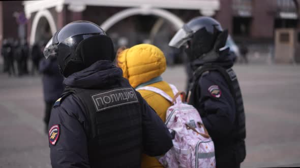 Riot Police Arrest Girl on Protest Russia