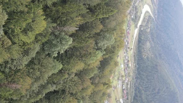 Vertical Video Village in the Carpathian Mountains in Autumn