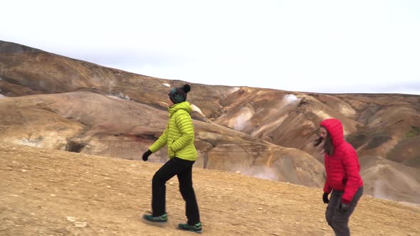 Tourists Walk in Kerlingarfjoll Geotermal Area