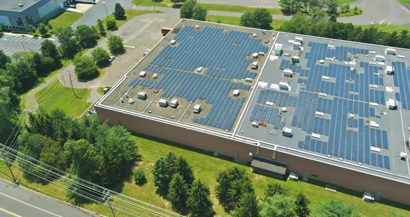 Aerial panoramic view rooftop on the solar panel energy for generating electricity