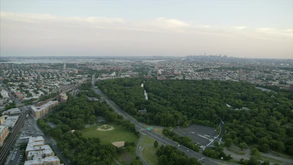 Bronx River Parkway and New York City Skyline from a Distance