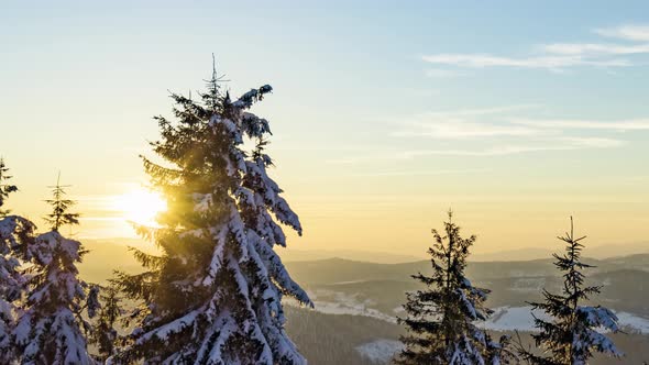 Sundown Time Lapse in Winter Mountain