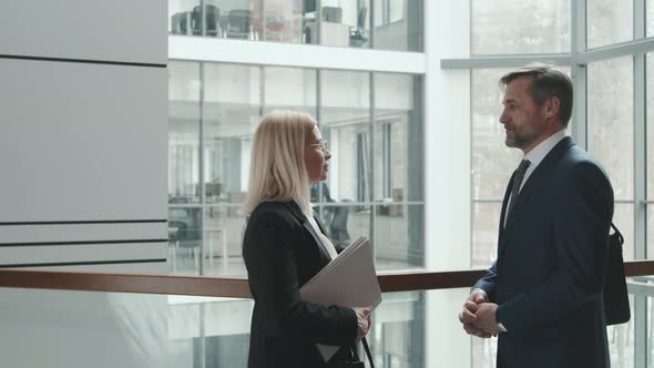 Female Lawyer Talking to Business Man in Office